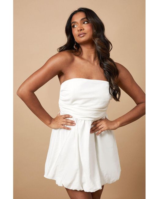 Oasis Natural Strapless Gathered Puffball Mini Dress