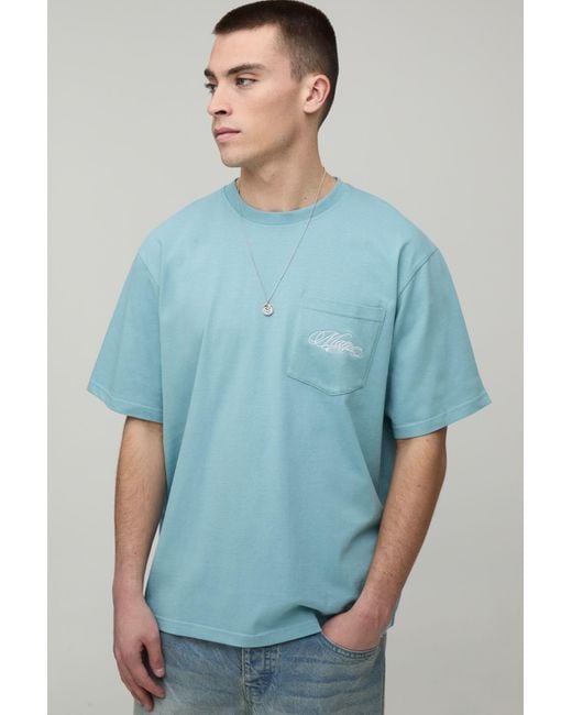 BoohooMAN Blue Relaxed Fit Pocket T-Shirt for men