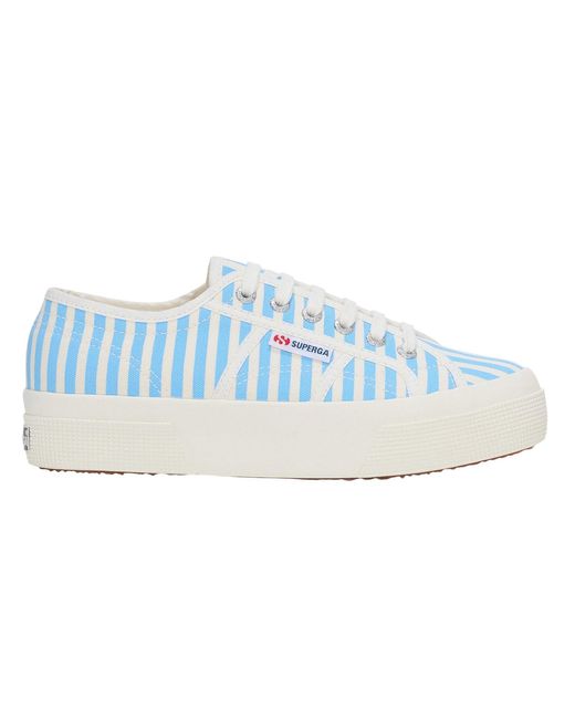 Superga Blue Ladies 2740 Print Stripes Trainers (Off/Azure Summer Sky)
