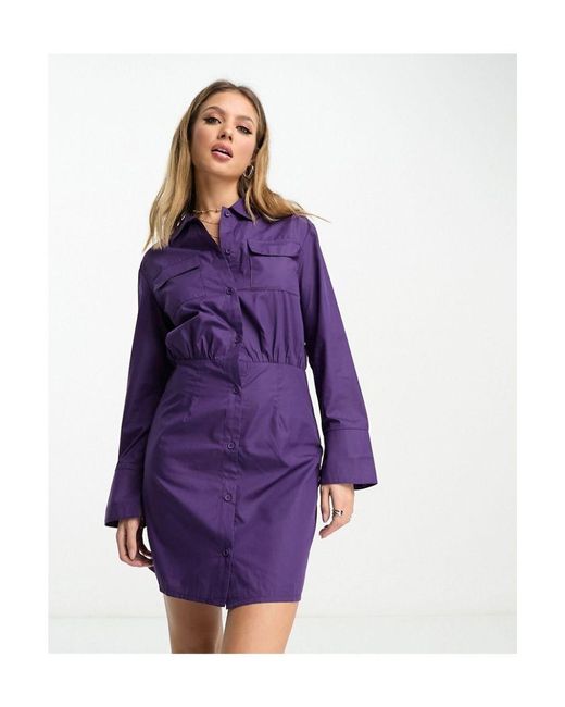 Lola May Purple Shirt Dress With Cinched Waist