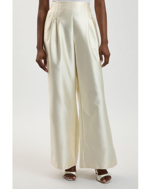 Karen Millen Natural Structured Satin Tailored Trouser