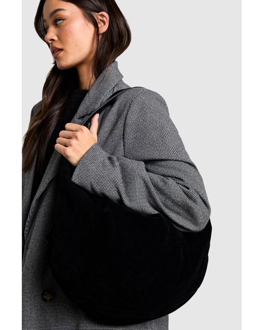Boohoo Gray Faux Suede Slouchy Shoulder Bag