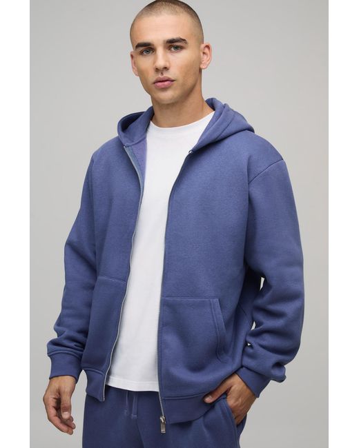 BoohooMAN Blue Basic Regular Fit Zip Through Hoodie for men