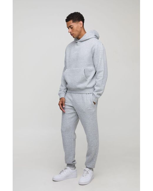 BoohooMAN Gray Bm Signature Boxy Hooded Tracksuit for men