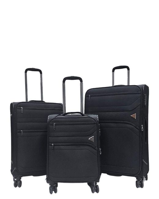 Infinity Leather Black Lightweight 8 Wheel Travel Luggage Suitcases Nylon