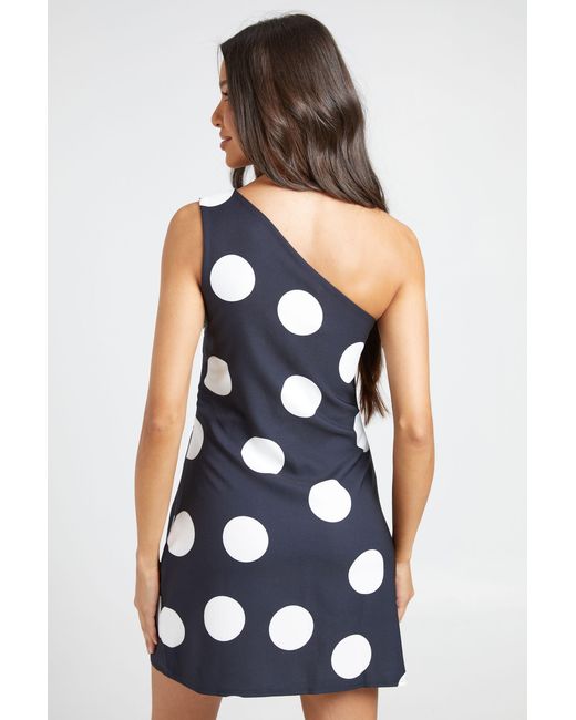 Boohoo Blue Polka Dot One Shoulder Mini Dress