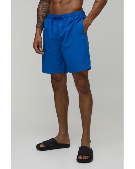 BoohooMAN Blue Long Length Bm Autograph Swim Short for men