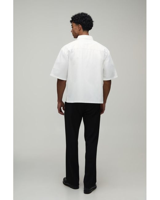 BoohooMAN White Boxy Crop 3D Floral Stripe Shirt for men