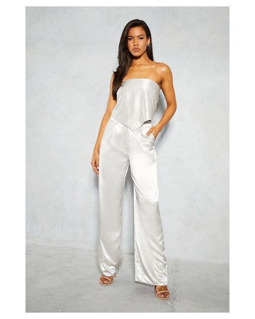 MissPap White Satin Relaxed Trouser & Triangle Handkerchief Top Co-Ord