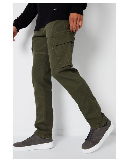 Threadbare Green 'Freeze' Cotton Cargo Pocket Trousers With Stretch for men