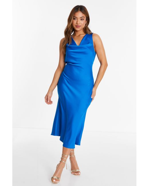 Quiz Petite Satin Slip Midi Dress Material Polyester in Blue Lyst UK