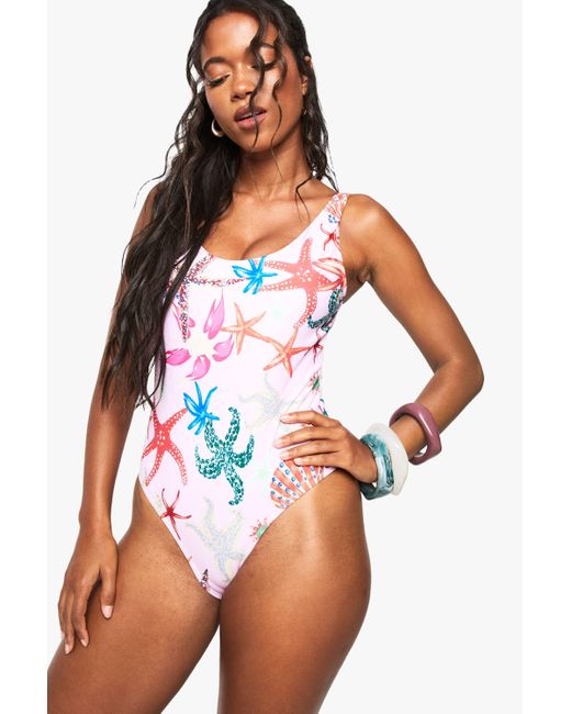 Boohoo White Starfish Print Swimsuit