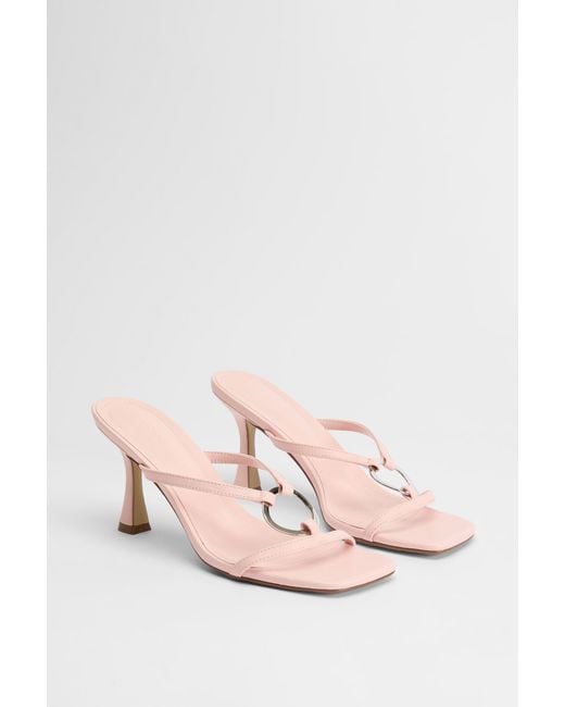 Boohoo Brown Hardware Ring Detail Toe Post Heeled Mules