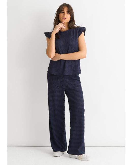 Gini London Blue Frill Sleeves Textured Oversized Top