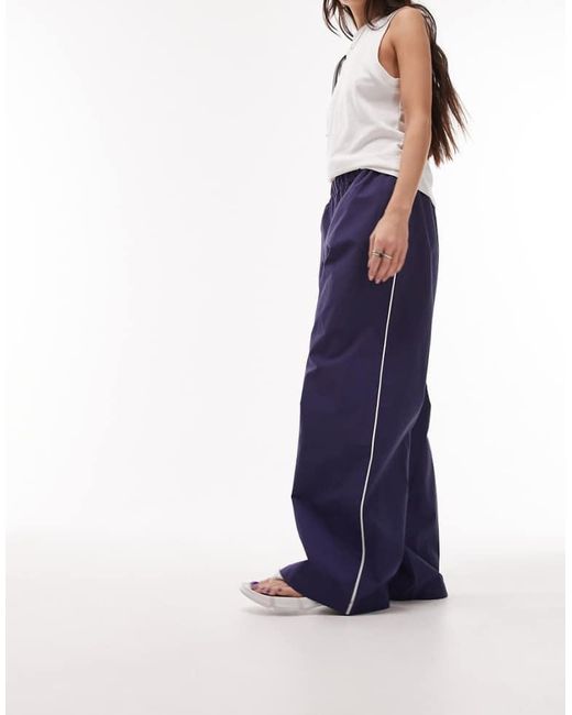 TOPSHOP Blue Premium Wide Leg Side Pipe Track Pant