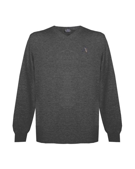 Aquascutum Gray Long Sleeved/V-Neck Knitwear Jumper With Logo for men