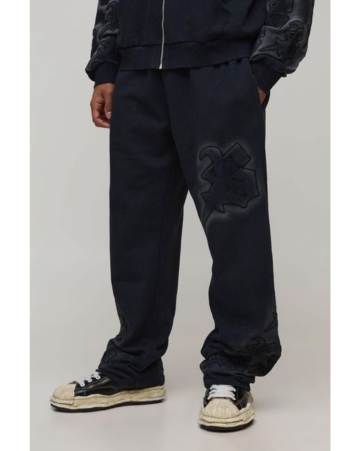BoohooMAN Black Baggy Fit Applique Washed Joggers for men