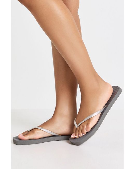Boohoo Black Shimmer Square Toe Flip Flops