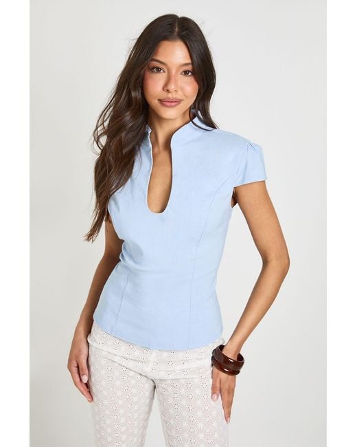 Boohoo Blue Bengaline Cap Sleeve Keyhole Corset Top