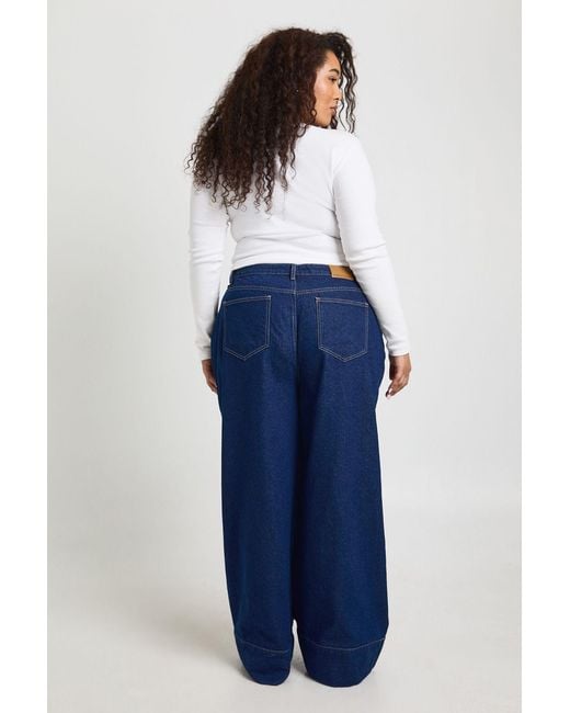 Boohoo Blue Plus Deep Hem Cuff Wide Leg Jean