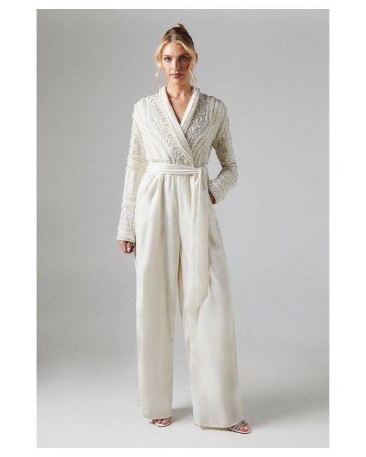 Coast Gray Pearl Embellished Bodice Velvet Bridal Jumpsuit