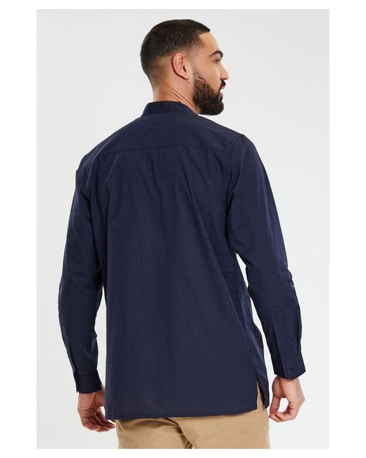 Threadbare Blue Navy 'braden' Long Sleeved Cotton Kurta Tunic Shirt for men