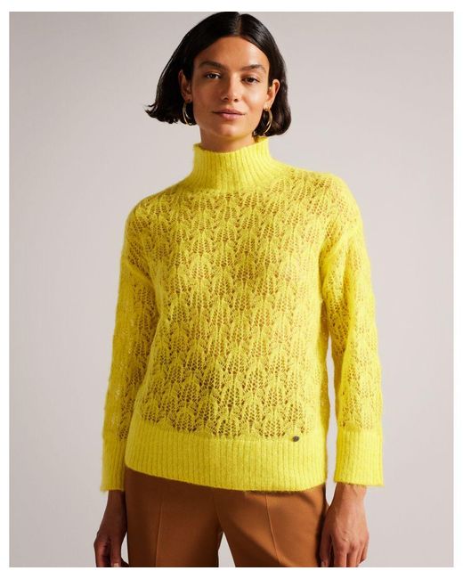 Ted Baker Yellow Kcarly Long Sleeve Pointelle Jumper, Light