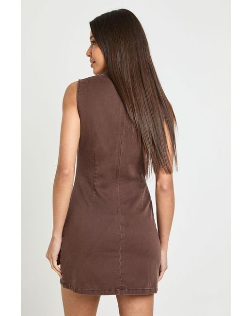 Boohoo Brown Basic Denim Shift Dress