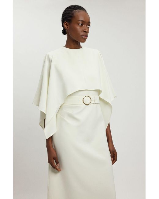 Karen Millen Natural Compact Viscose Asymmetric Cape Maxi Dress