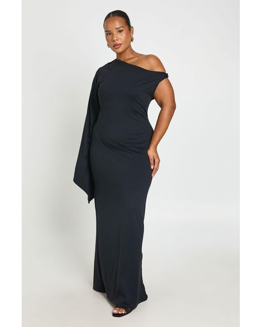 Boohoo Blue Plus Double Layer Asymmetric Trim Detail Maxi Drerss