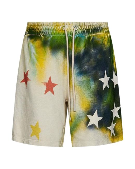 Palm Angels Green Sprayed Stars Vint Sweatshorts Cotton for men