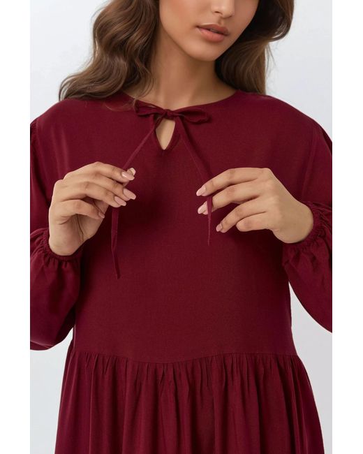 Hiccup Red Maxi Dress With A-Form Fit And Crew Neck