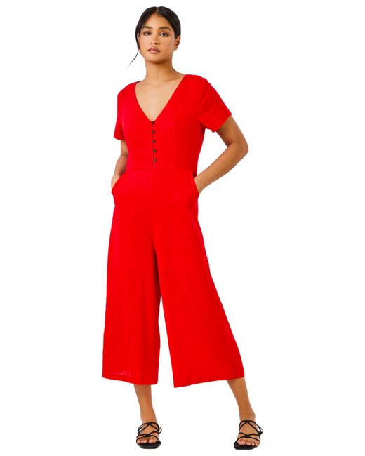 Roman Red Cotton Blend Culotte Jumpsuit