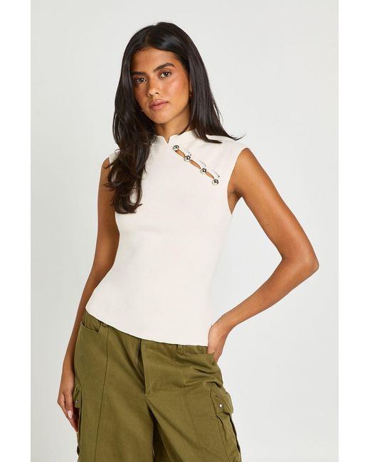 Boohoo White Button Detail Knitted Top