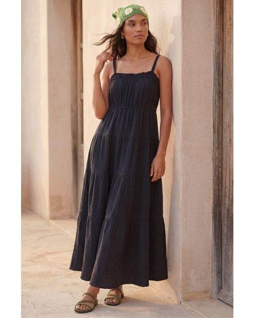 Roman Black Strappy Tiered Maxi Dress