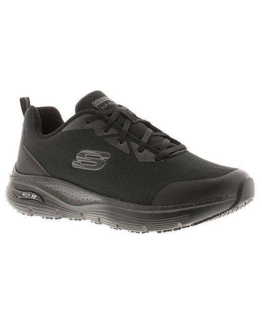 Skechers Black Work Trainers Slip Resistant Arch Fit Sr Lace Up