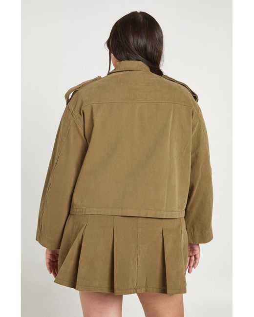 Boohoo Brown Plus Funnel Neck Twill Utility Shacket