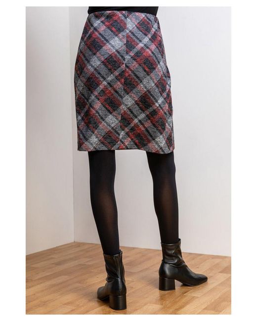 Roman Black Check Print Textured Skirt