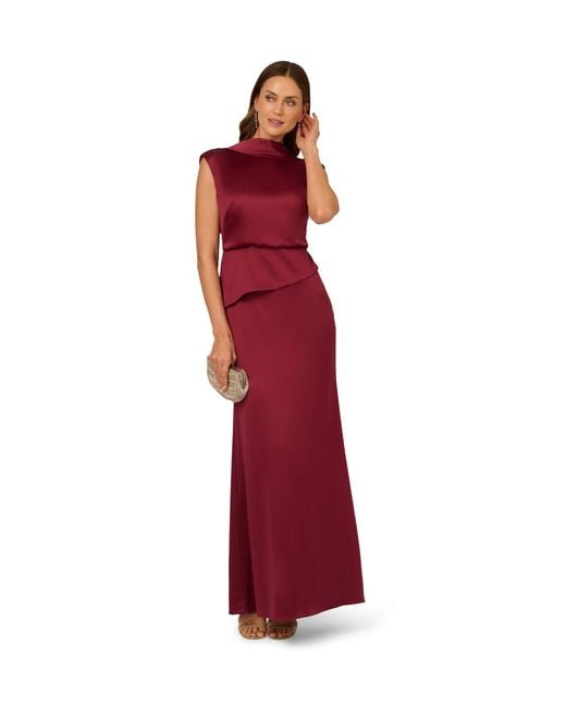 Adrianna Papell Red Satin Crepe Midi Dress