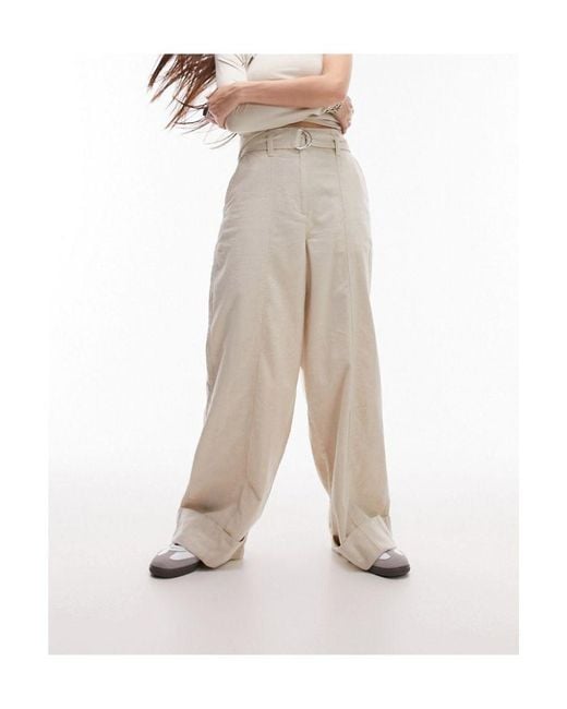 TOPSHOP White High Waist Belted Wide Leg Trouser With Turn Back Hem