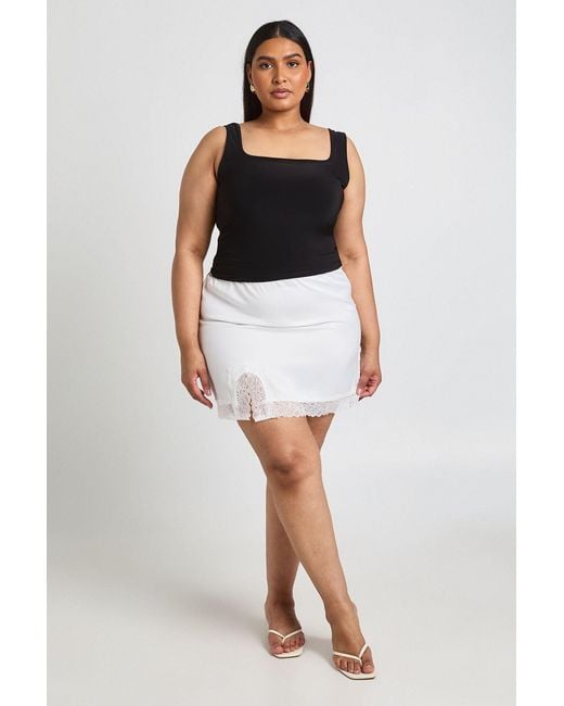 Boohoo Black Plus Satin Lace Trim Mini Skirt