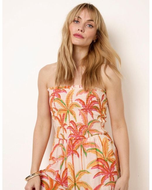 Blue Vanilla Orange Side Split Flare Leg Tropical Jumpsuit
