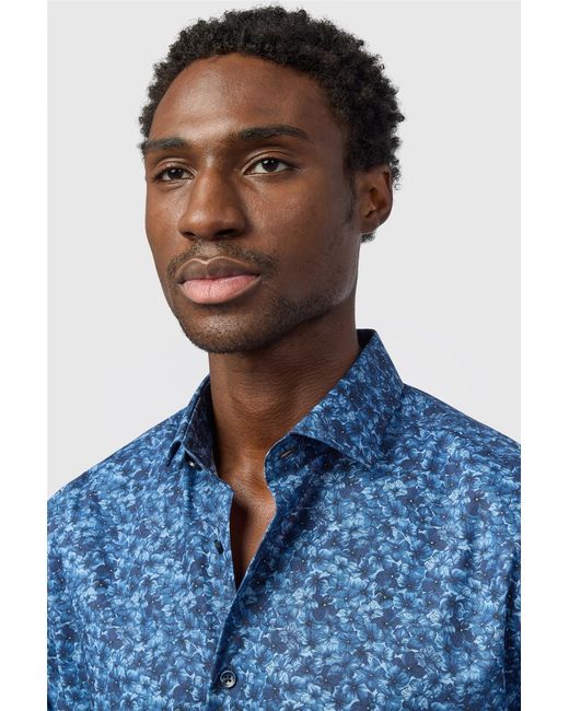 Alexandre Silver Label Blue Long Sleeve Floral Tailored Formal Shirt for men