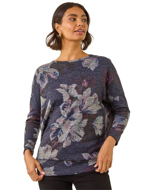 Roman Blue Floral Printed Bubble Hem Top