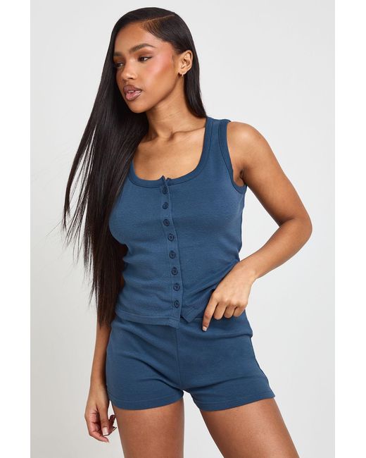 Boohoo Blue Ribbed Low Rise Mini Short