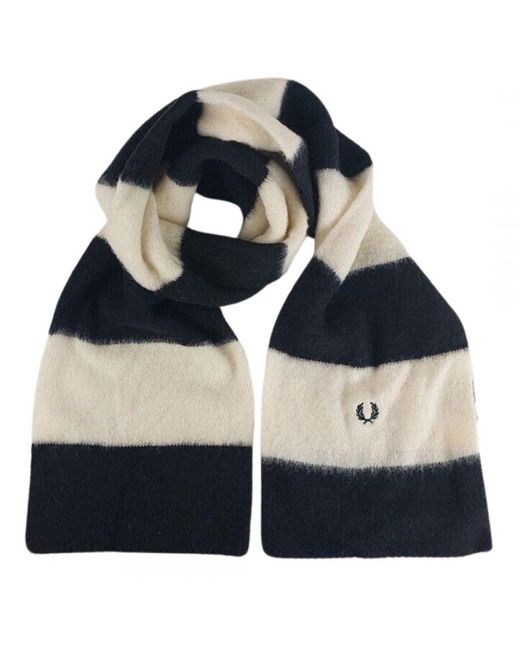 Fred Perry Blue And Striped Wool Scarf for men