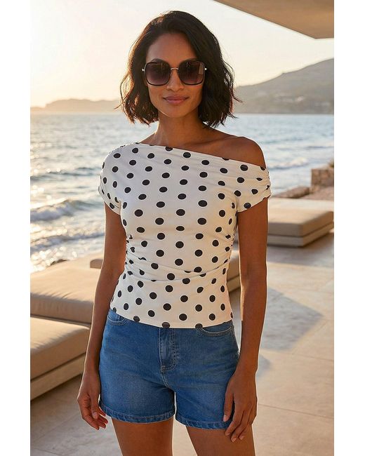D.u.s.k White Polka Dot Drape Side Top