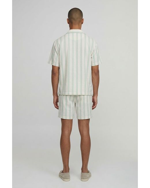 BoohooMAN Green Embroidered Stripe Line Oversized Shirt & Baggy Short Set for men