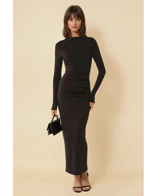 Hiccup Black Ruffled Maxi Dress With Crew Neck