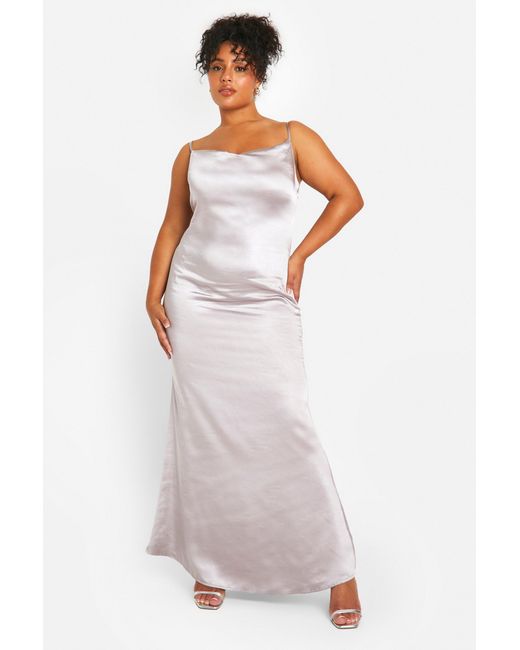 Boohoo Metallic Plus Satin Cowl Neck Maxi Dress